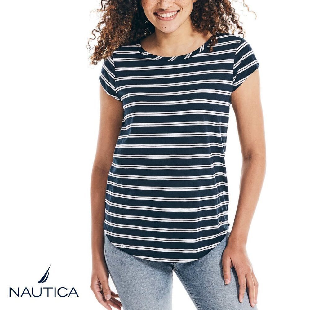 NWT Nautica Women's Keyhole Back Soft Cotton Blend Slub T-Shirt